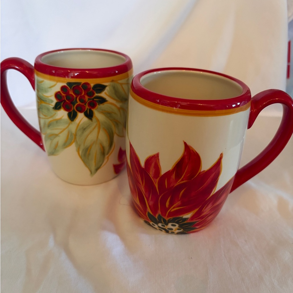 Tabletops Unlimited *VINTAGE 90s* Espana Poinsettia Mugs ~ Set of 2 ~ Like New